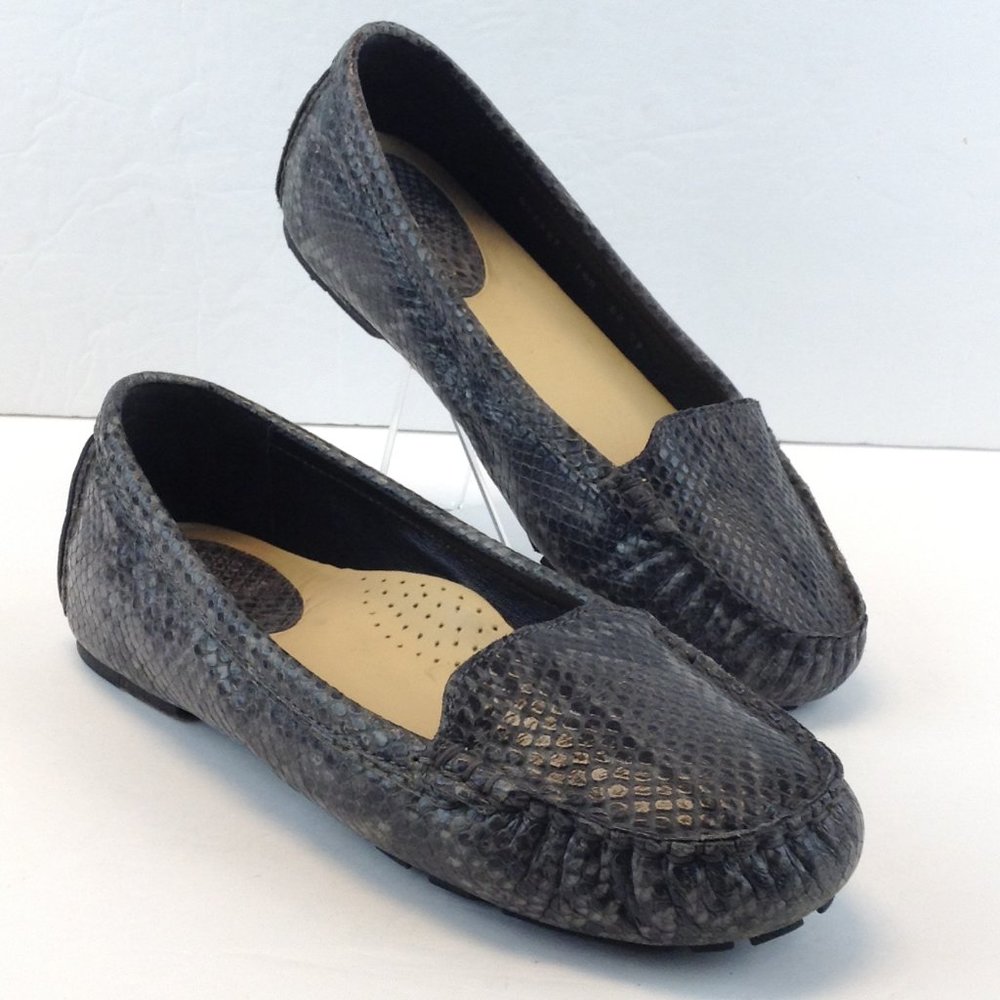 Cole Haan Air Alesandra Driver Loafers Black Snakeskin Flats Size 7.5